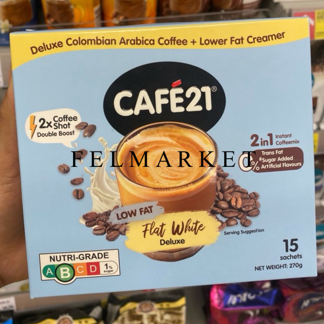 

Cafe 21 Flat White Deluxe Low Fat / Minum Serbu Kopi 15 Sachet / Box