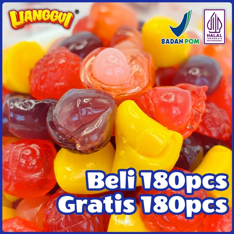 

‌Lianggui - Permen kupas lunak 240pcs Cemilan Sehat 4 Rasa Viral Stroberi, Mangga, Jeruk, Leci Halal