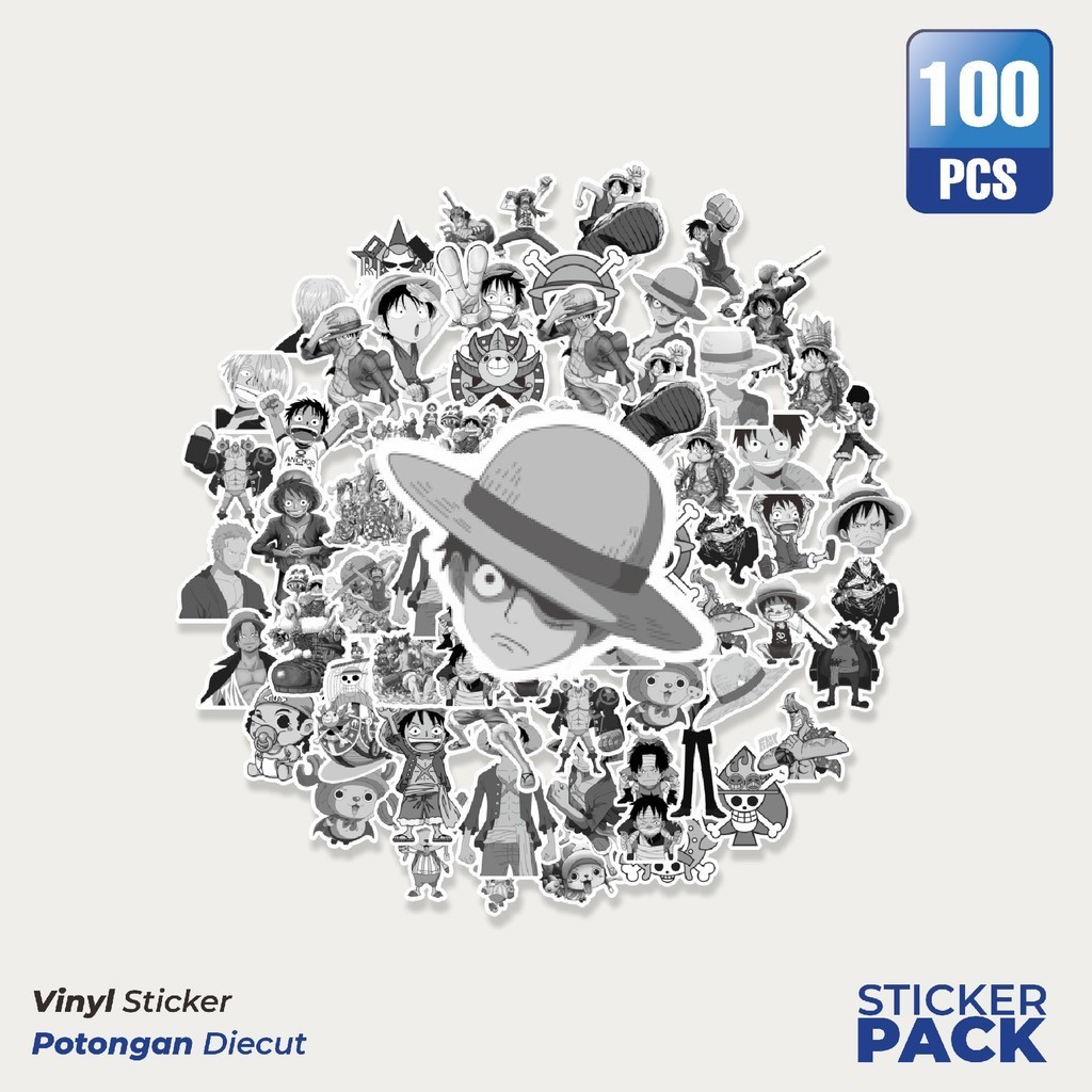 

Stiker Vinyl Stiker Anime One Piece B&W Waterproof Aesthetic- Untuk Laptop, Motor, dan Helm - Paper Stationery Pack