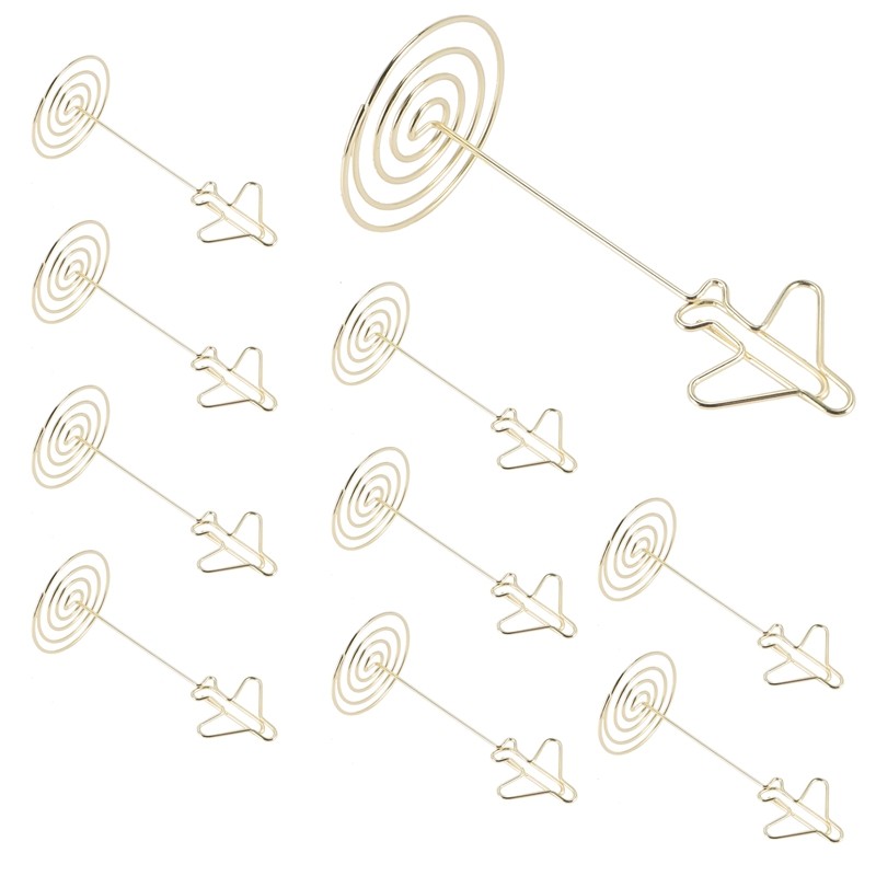 

10Pcs Memo Clip Holder, Table Number Name Card Holder Desktop Metal Business Card Photo Gold Plane Frame With Base