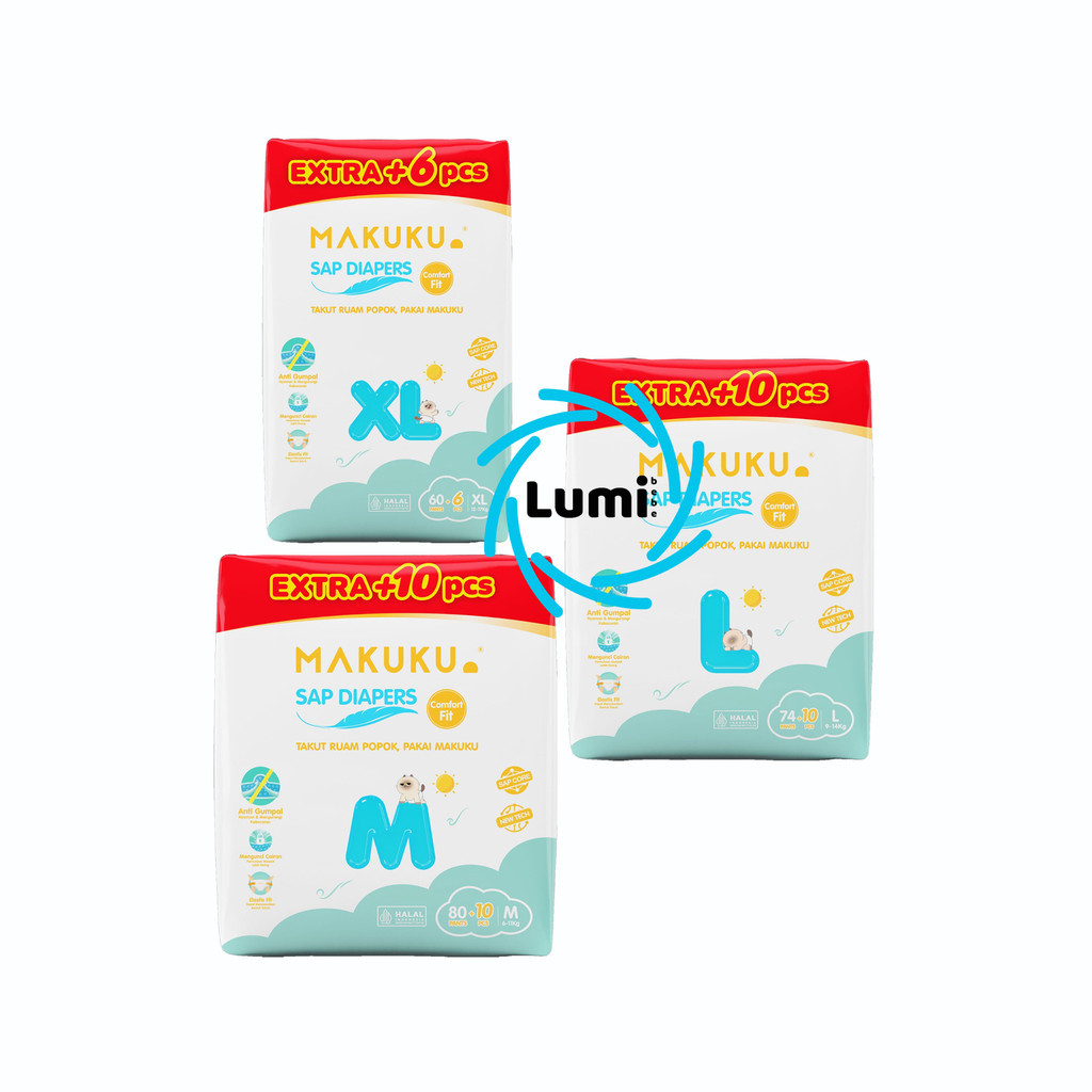 

Makuku Sap Diapers Comfort Fit Pants M80+10 L74+10 XL60+6 Popok Anak