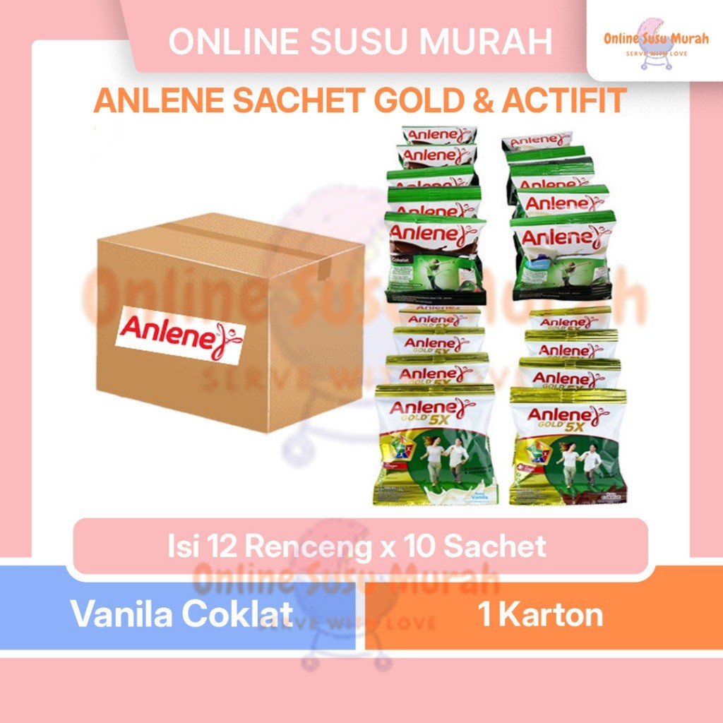 

New ANLENE SACHET 25GR PAKET 1 KARTON GOLD & ACTIFIT VANILA COKLAT ISI 12 RENCENG X 10 SACHET 25 GR SSSCPremium
