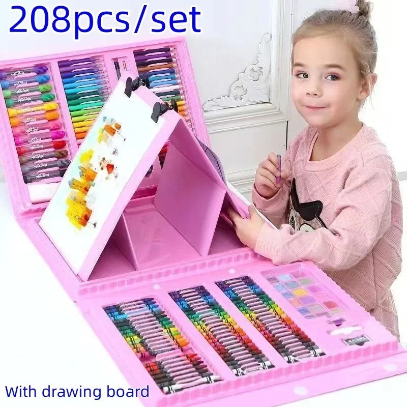 

208Pcs/set Watercolor Pen Primary School Children with Easel Kindergarten Gift Washable Color Pen Oil Painting Stick Crayon