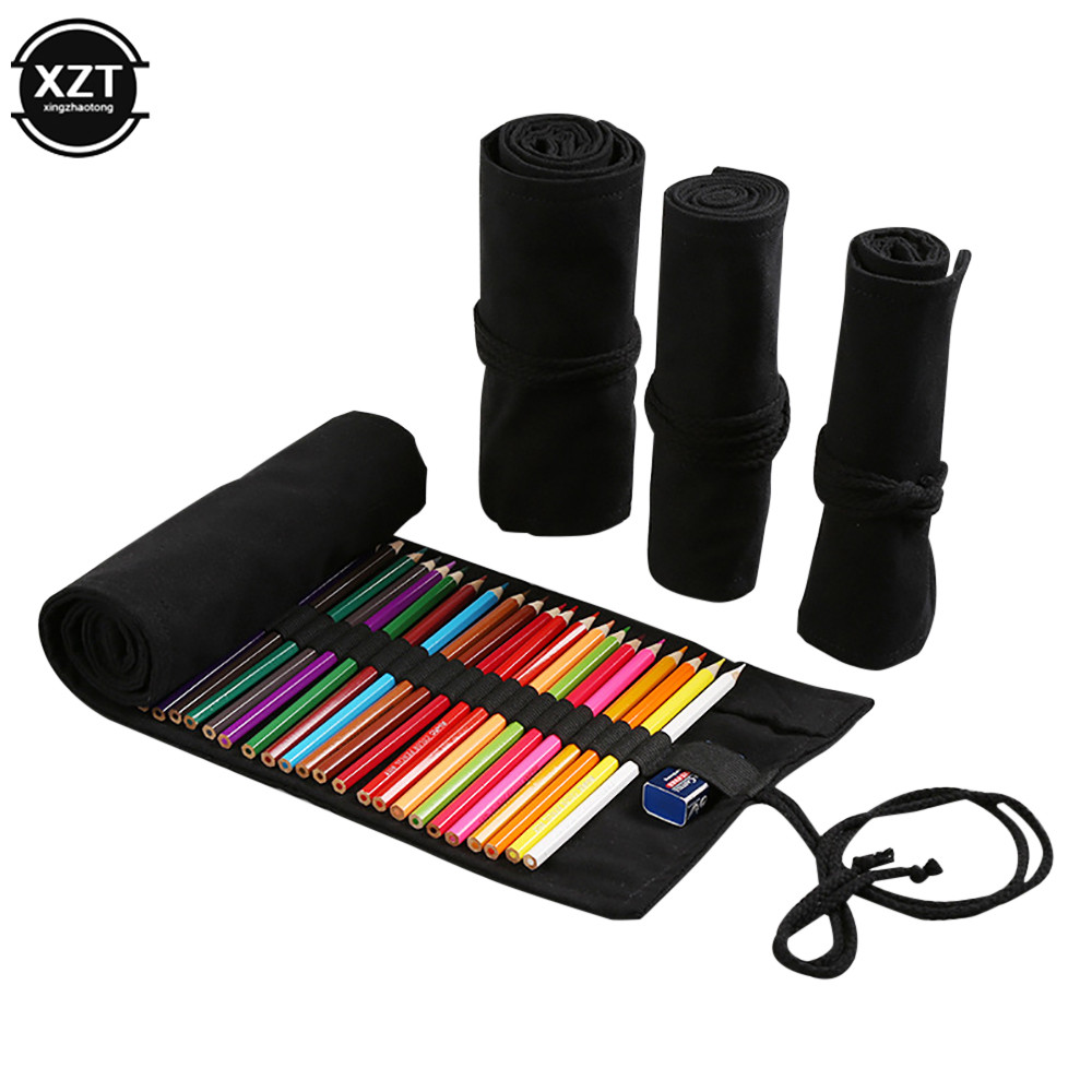 

12/24/36/48/72/108 Holes Canvas School Pencil Case Roll Up Pencil Case for Girls Boys Portable Pen Bag Stationery Pouch Supplies