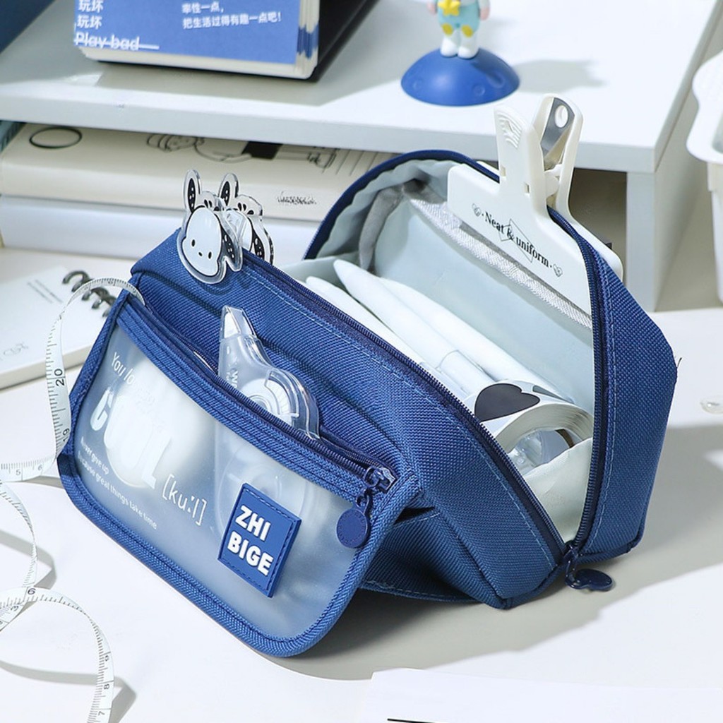 

Japanese Ins Style Pencil Case - Cool Design, Large Capacity Multi - Layer Stationery Bag Transparent Front，Large Opening