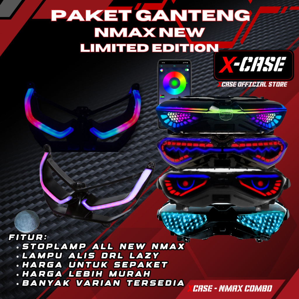 3nity Paket Ganteng All New Nmax 2020 Stoplamp Xcase Plus Lampu Depan Alis RGB Lazy Sepasang