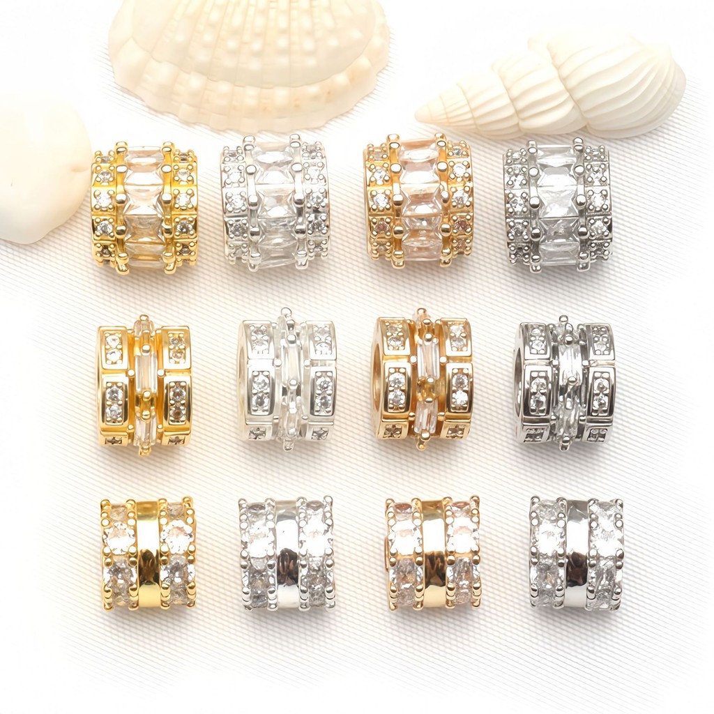 (5 harga) Manik-manik lubang besar berlapis emas 14k berlapis emas berlapis tembaga, manik-manik ton