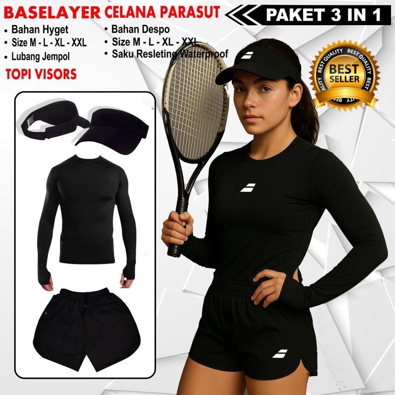￼Paket Hemat Set Baju Kaos Jersey Tenis Lapangan Celana Pendek Tenis Topi Tenis Pakaian Olahraga Ter