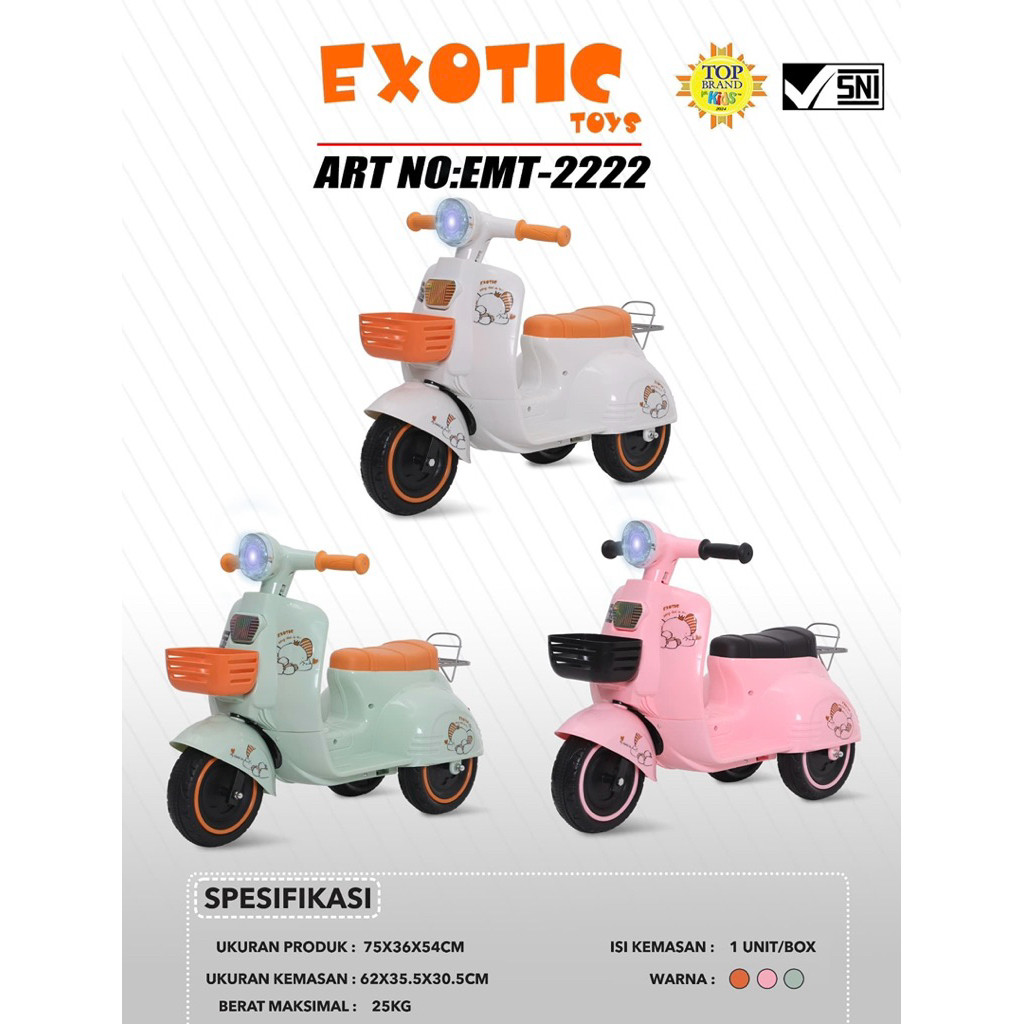 Aloha Mainan Motor Aki anak Vespa Exotic ET 2222 Motor listrik vespa ces casan