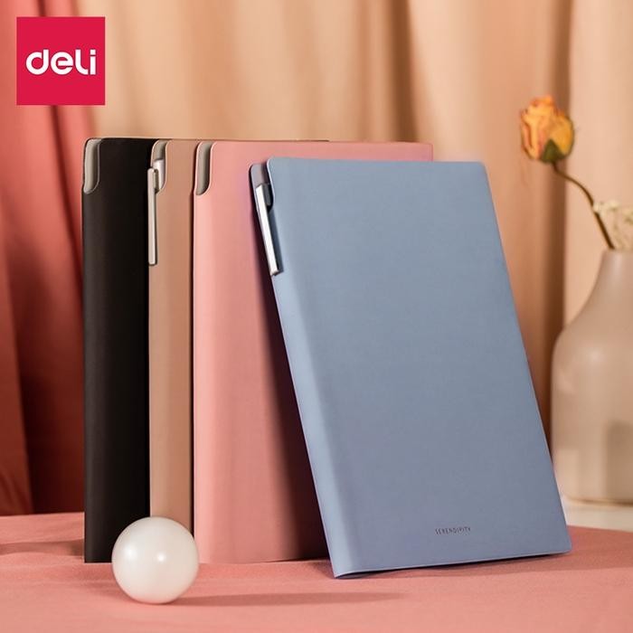 

Deli Leather Cover Notebook / Buku Catatan / Agenda Sampul Kulit A5 96 112 Lembar Soft Cover Paper Pocket EN128L Kertas Stationery - 112lembar+pen holder