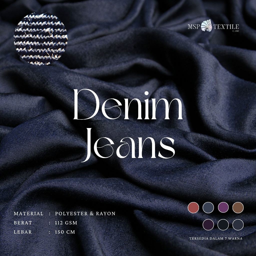 DENIM JEANS KAIN POLYESTER RAYON BAHAN DRESS GAMIS TUNIK BLOUSE CARDIGAN CELANA KULOT SYAL PASHMINA