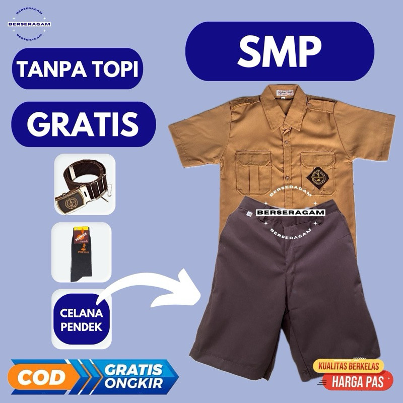 NEROSHOP Setelan Baju Pramuka SMP Laki Laki Lengan Pendek Celana Pendek Baju Pramuka Laki Baju Pramu