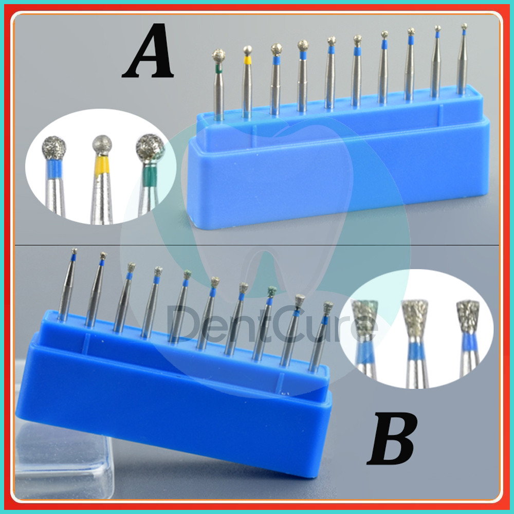 10pcs Dental diamond bur finishing high speed kit bur finishing preparation preparasi crown gigi pol