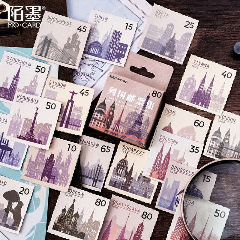 

46Pcs Vintage Stamp Style Stickers DIY Scrapbooking Stationery Sticker Retro Decorative Diary Decal Letter Stickers
