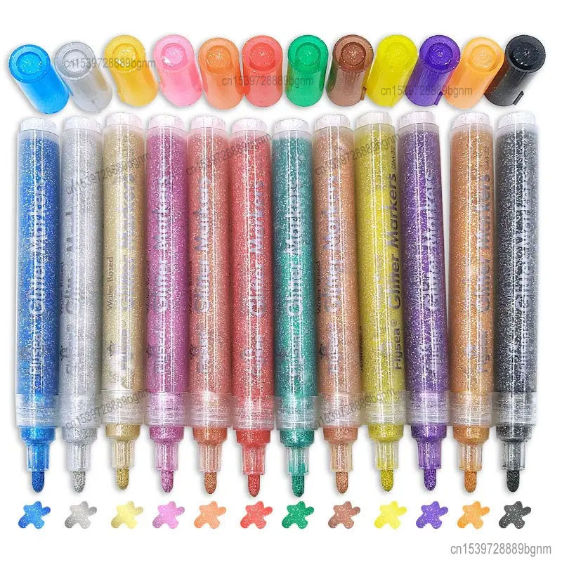 

12Pcs Sparkle Color Acrylic Paint Glitter Marker Pen 3.0mm 0.7mm Tip Art Drawing Rock Stone Wood Poster Canvas Ceramic Scrapbook