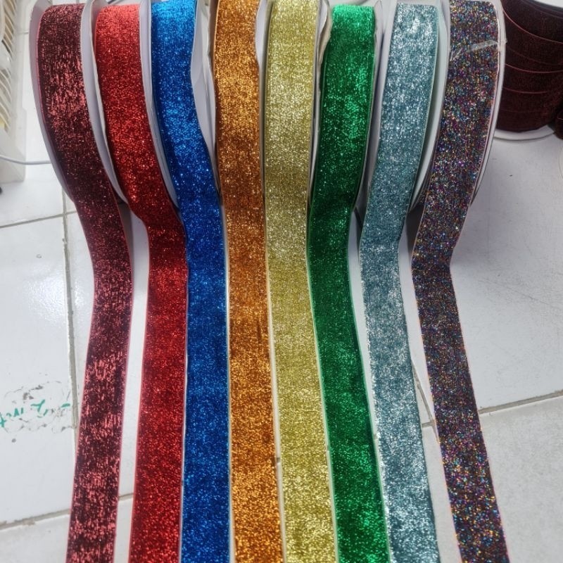 

1 Yard (90cm) - 3.8 cm | Pita Velvet Gliter Kasar Harga per yard BUKAN per Rol