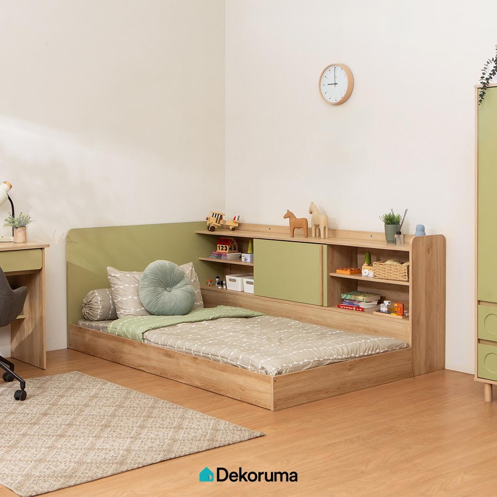 Dekoruma OTSU Headboard dan Divan Tempat Tidur Anak Dengan Rak 120x200CM