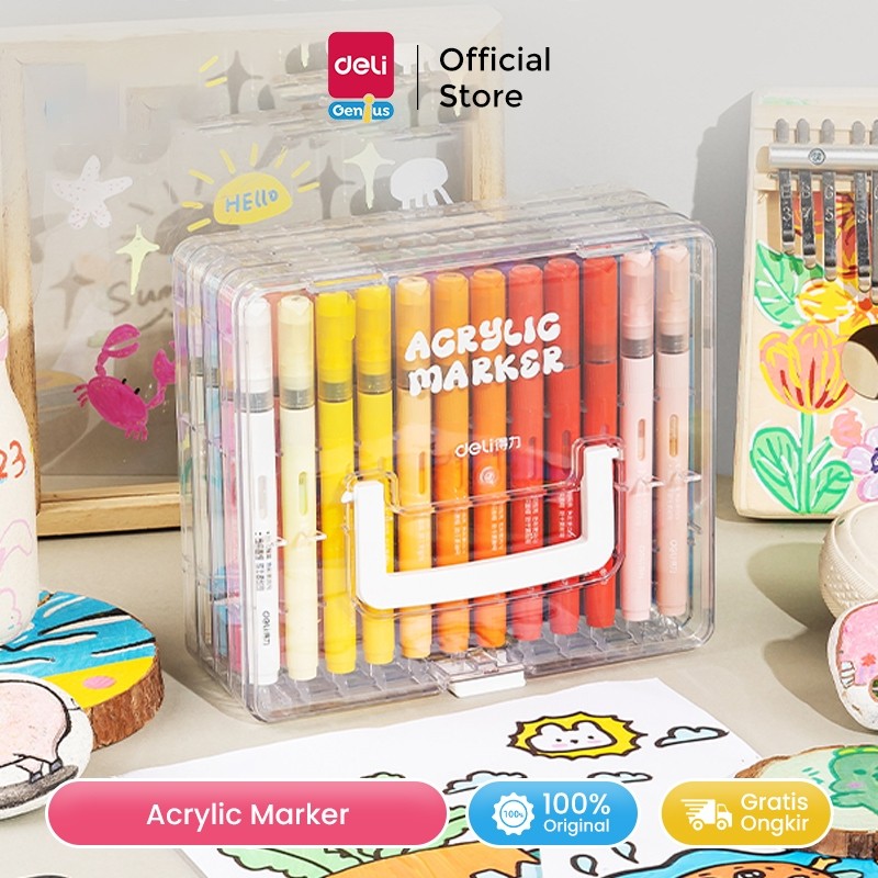 

New Deli Spidol Akrilik / Acrylic Marker Acrylic Brush Pen 24/36/48/60 Warna HM335Premium