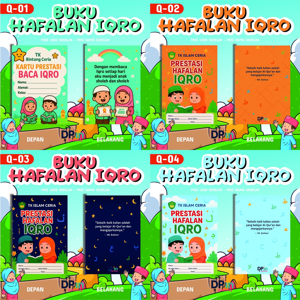 

Custom Buku Hafalan Iqro Anak TK PAUD Custom Nama & Logo Sekolah Desain Lucu Edukatif Ukuran A6 Stationery TPA AL-QURAN