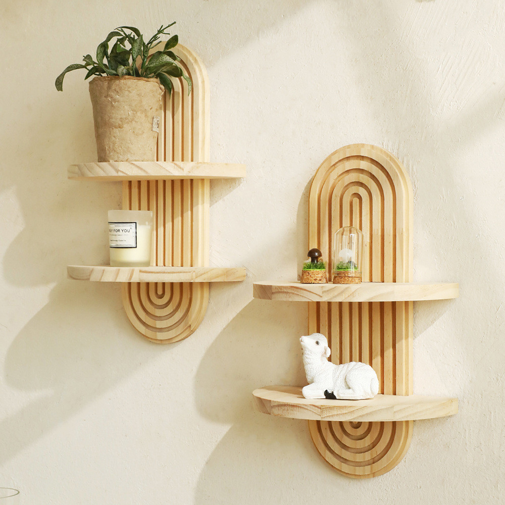 

Bohemian Oval Threaded Solid Wood Wall Shelves Simple Home Residential Bedroom Living Room Decoration Shelves Spice Organizer