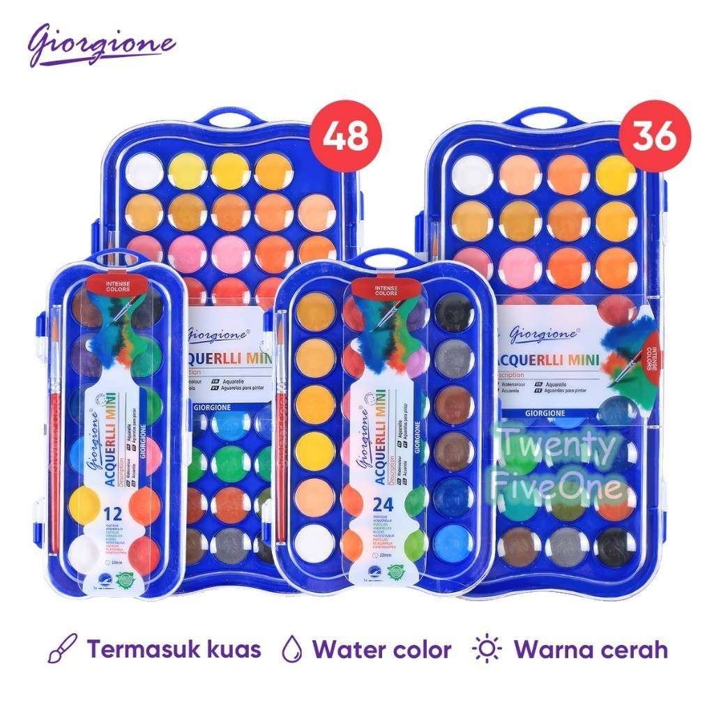 

Giorgione Cat Air Padat Set 12/24/36/48 Warna Warna Cerah & Mudah Larut Untuk Seni & Sekolah