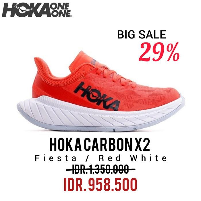 SEPATU RUNNING HOKA CARBON X2 FIESTA / RED WHITE RUNNING SHOES 100% ORIGINAL BNIB / SEPATU SNEAKERS 