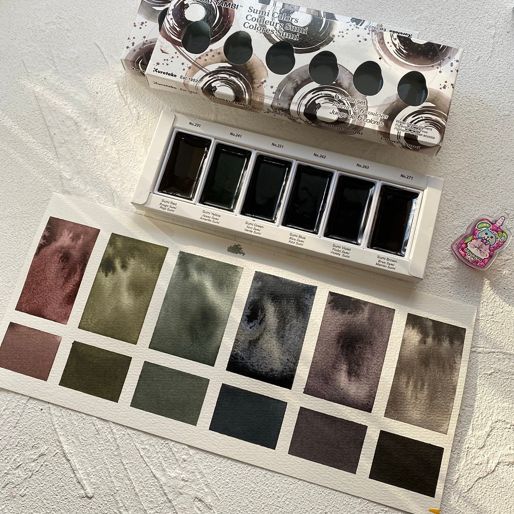 

Japanese kuretake GANSAI TAMBI solid watercolor pigment sumi color 6 color artist beginner painting art supplies 2024