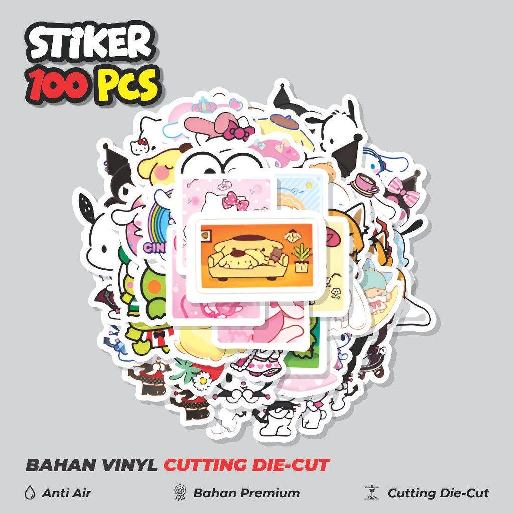

Terbaru! 50 pcs Stiker Sanrio Cute Karakter Mix Dekorasi Lucu Kreatif untuk Notebook, Skateboard, HP
