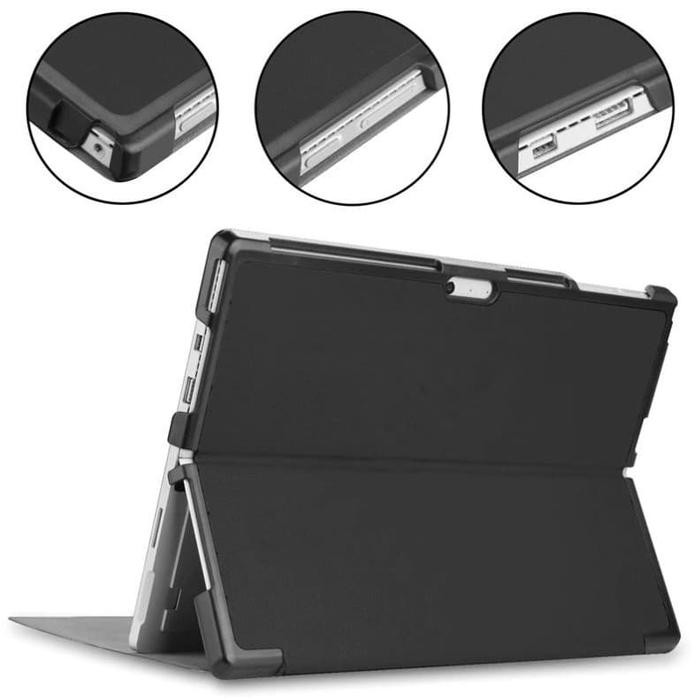 Microsoft Surface Pro 4 5 6 7 Slim Leather Flip Book Cover Case Casing - Hitam