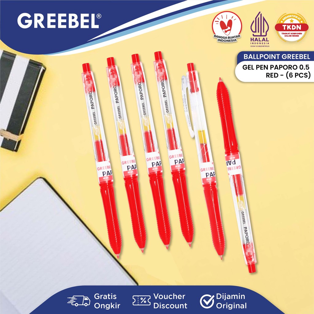 

GREEBEL PULPEN GEL / Gel Pen GP-507 Paporo 0.5 Merah (6PCS/SET) / Ballpen Gel Ballpoint Bolpen Bolpoin Pena Gel