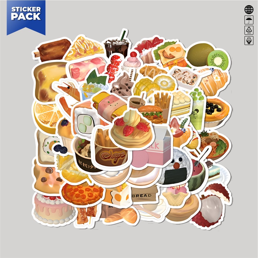 

[100PCS]Stiker Pack Stiker INS Chesee Cake Butter Toast Aesthetic Vinyl Anti Air Dekorasi Sticker Laptop Buku Journal Koper Helm Casing HP Gitar Helm Skateboard
