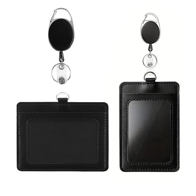 

Simple Worker Card Holder Black Color Lanyards Id Badge Holder Solid Color Retractable ID Card Holder Office Supplies