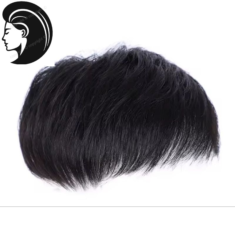 【Rambut nyata.】 Toupee Wig pria pendek Rambut palsu penutup Botak -COD