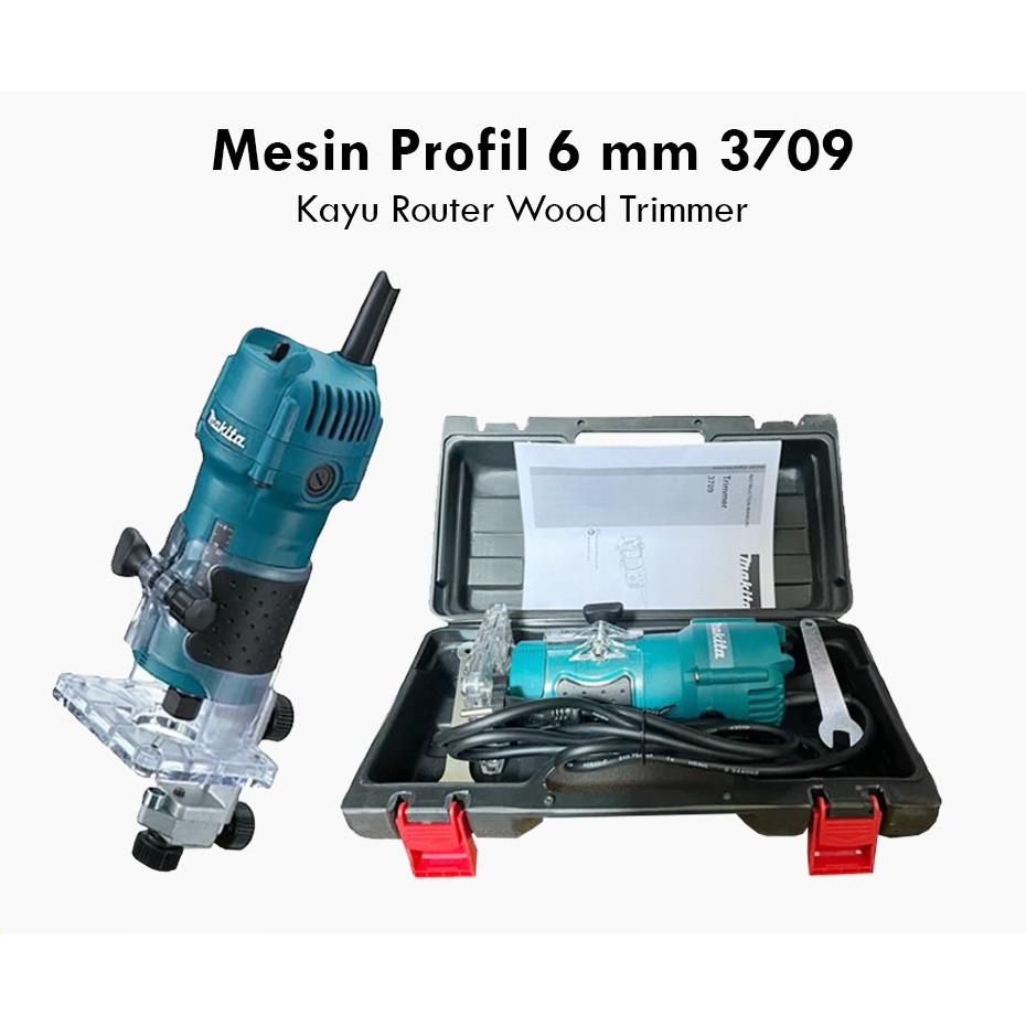 PROMO TERMURAH Trimmer Kayu Makita 3709 Mesin Profil 6mm Router Kayu Terbaik (Bonus Koper)