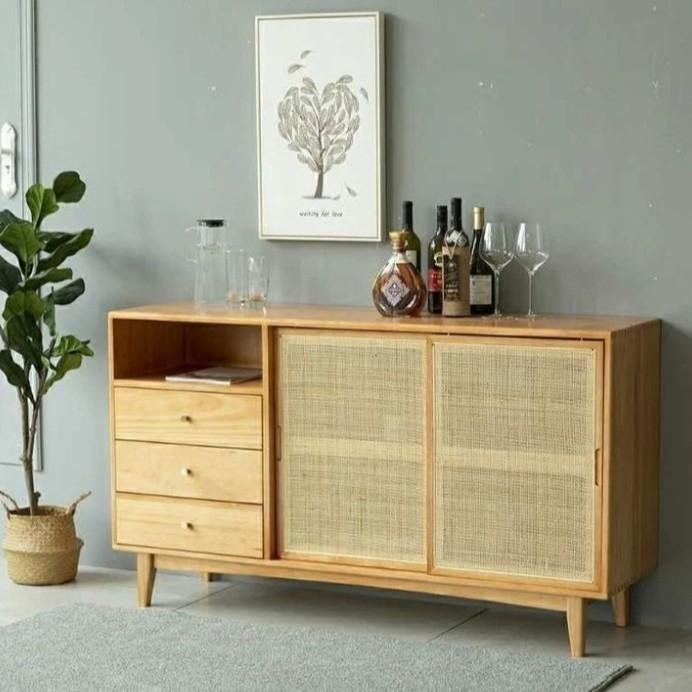 MEJA DRAWER STORAGE CABINET BUFET DAPUR ROTAN KAYU JATI BUFET TV RAK