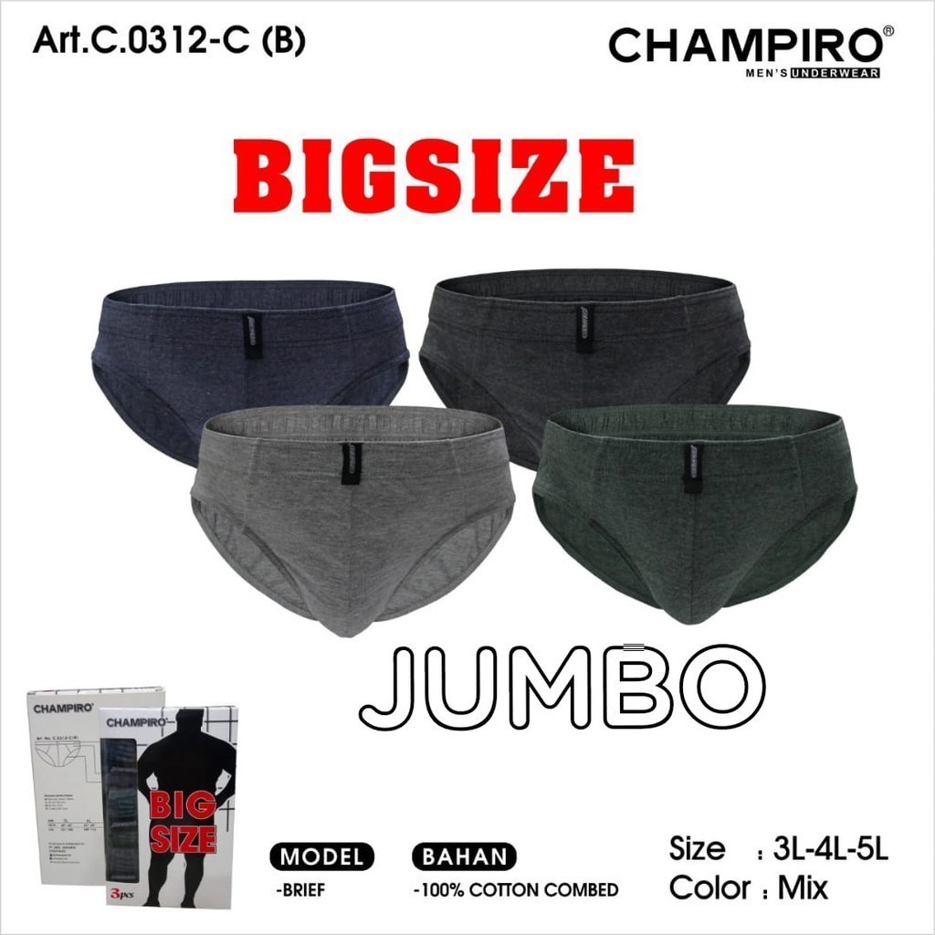 3 Pcs - CD Pria Dewasa Jumbo Champiro Katun Premium 0312 | Celana Dalam Laki-laki OSS