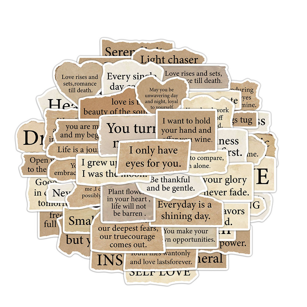 

50PCS Tear Up English Stickers Art Exquisite Handbooks Material Phone Cases Laptop Suitcases Water Cups Waterproof Stickers