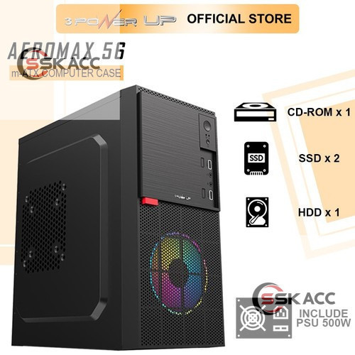 Case PowerUp AEROMAX AM-560 With PSU 500w Micro ATX USB 2.0 Fan 12cm