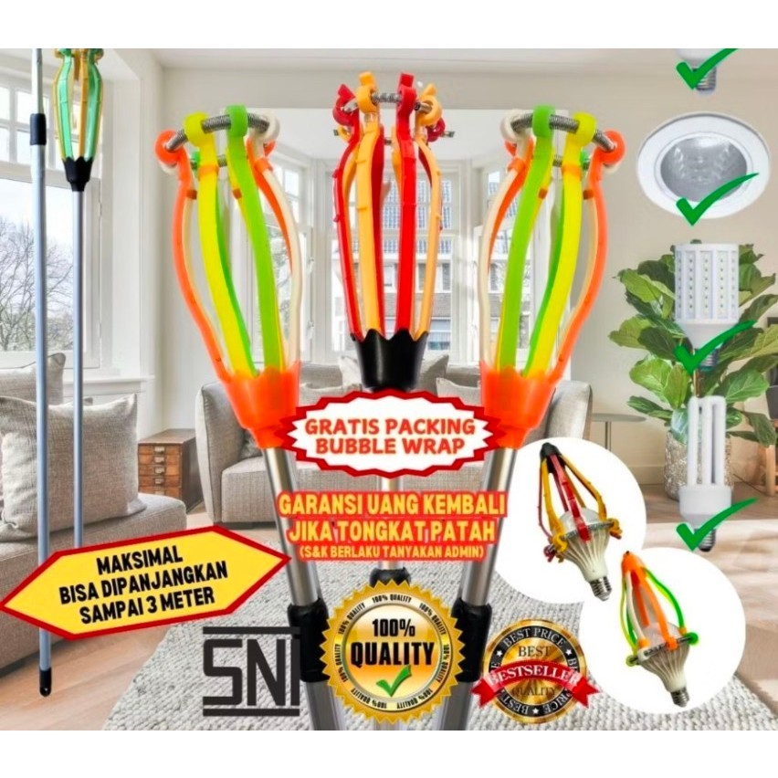 *(BUBBLEWRAP) TONGKAT STIK GALAH ALUMINIUM PASANG / GANTI LAMPU PANJANG 2 METER