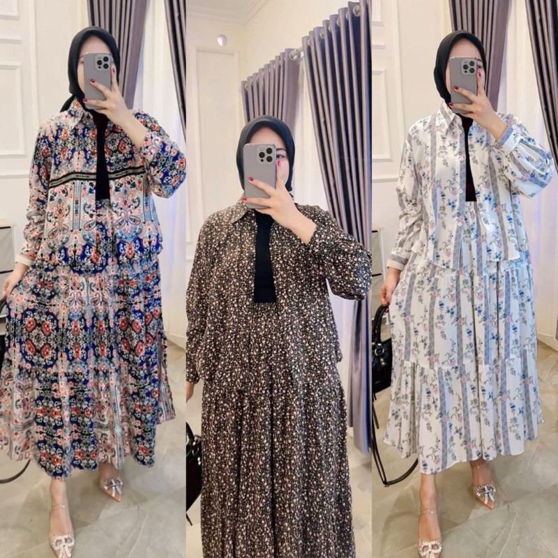 KAYDEN STORE ZARA SETROK RAYON PREMIUM / SETELAN ROK KEMEJA WANITA