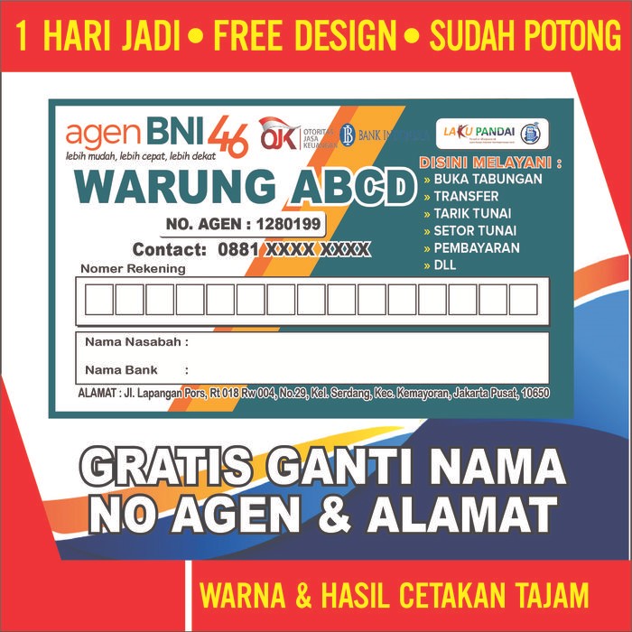 

Promo KARTU NAMA AGEN BRILINK,BNI AGEN,MANDIRI,BCA,BUKOPIN BERHADIAH - BRI link, 1 SISI