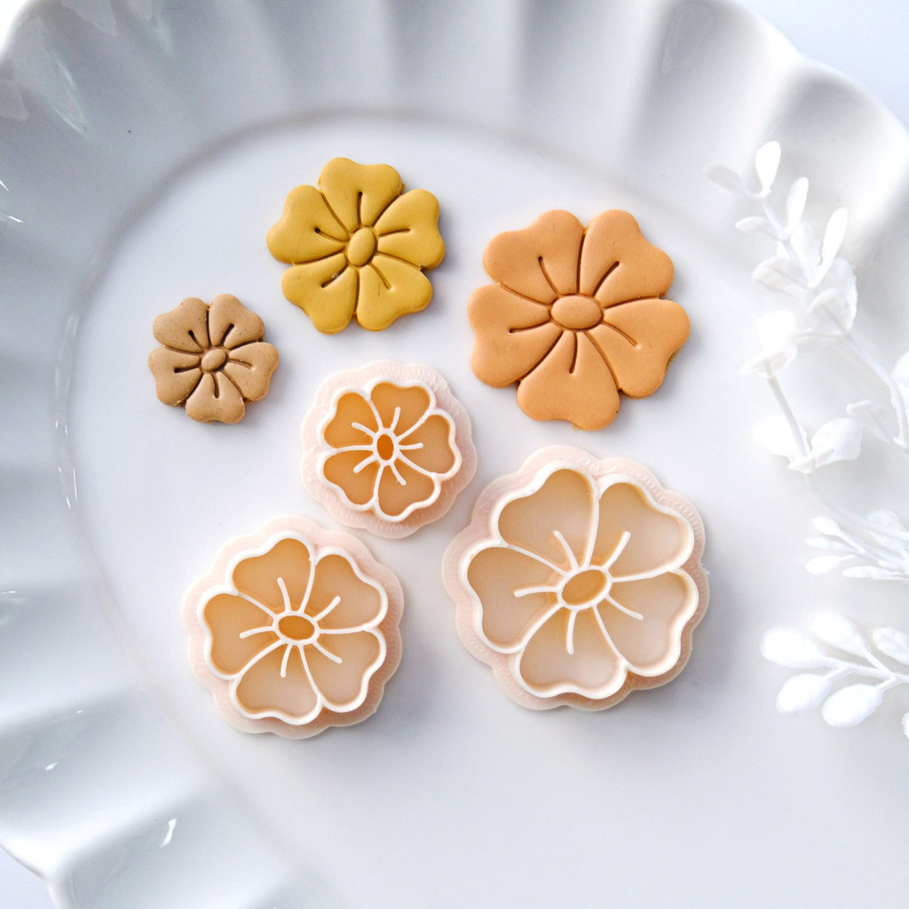 

3Size Spring Flower Clay Cutters Floral Polymer Clay Cutters Embossing Flower Earring Cuttering Mold 3D Printed Clay Tools
