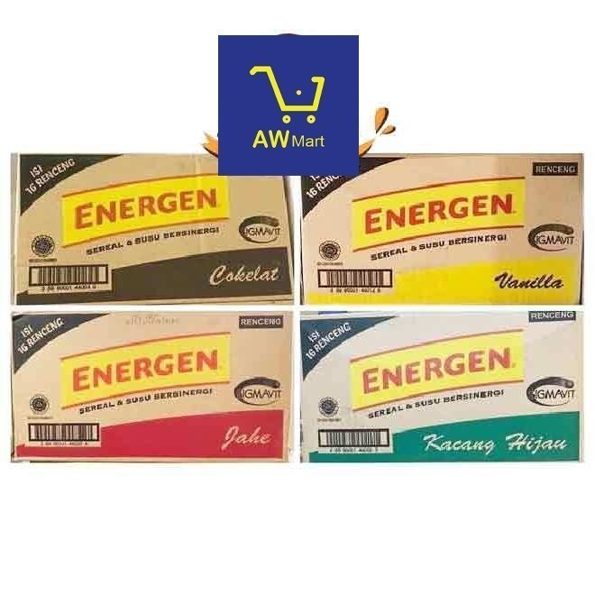 

1 DUS ENERGEN SEREAL RENCENG 29 X 10 GR X 16 RENCENG ( HARGA 1 KARTON) / ENERGEN KARTONAN / ENERGEN COKELAT / ENERGEN VANILLA / ENERGEN KACANG IJO / ENERGEN JAHE