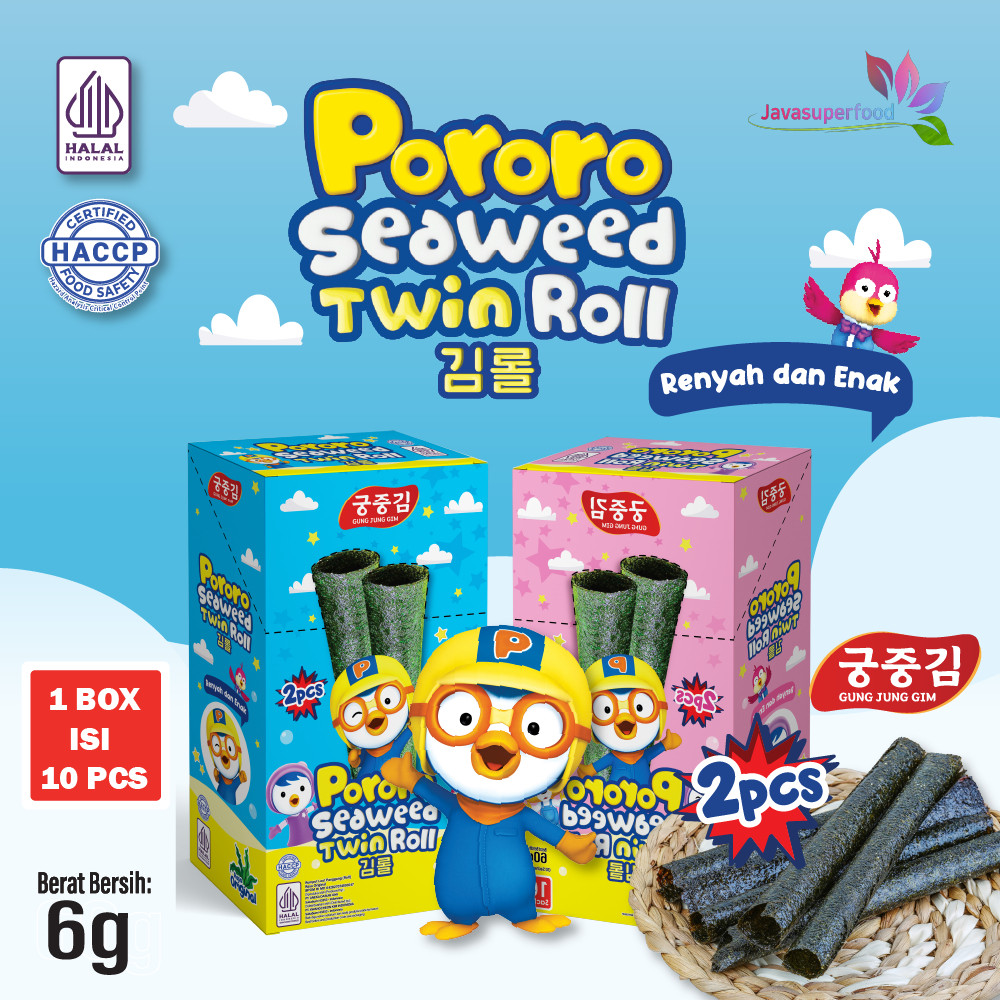 

(HALAL) PORORO SEAWEED TWIN ROLL 1 BOX / SNACK DOUBLE NORI ROLL / SNACK RUMPUT LAUT 6 GR