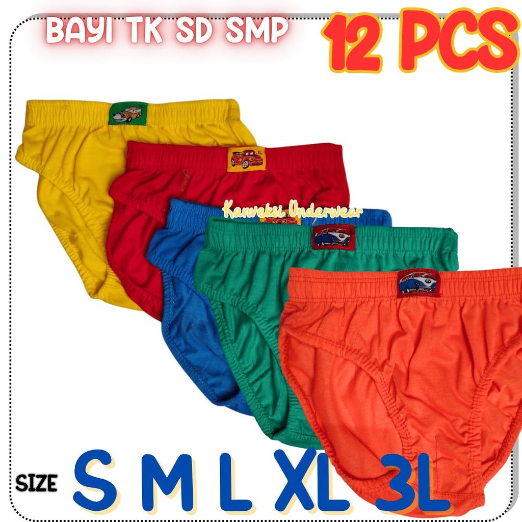 Selusin 12 Pcs CD Label Celana Dalam Anak Cowok Bahan Katun CD Anak Laki Laki Bayi TK SD SMP