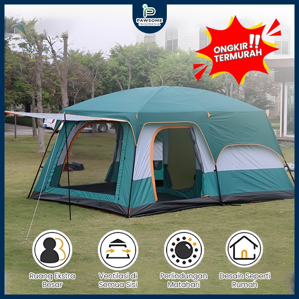 Tenda Camping Jumbo 10-13 Orang Tenda Outdoor Ada 2 Ruangan Waterproof Luxury Automatic | PAWSOME ne