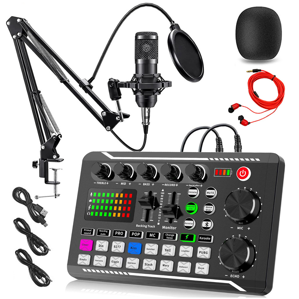 Professional Live Sound Card Live Broadcast Equipment DJ Device  with Microphone Set Games Music Rec