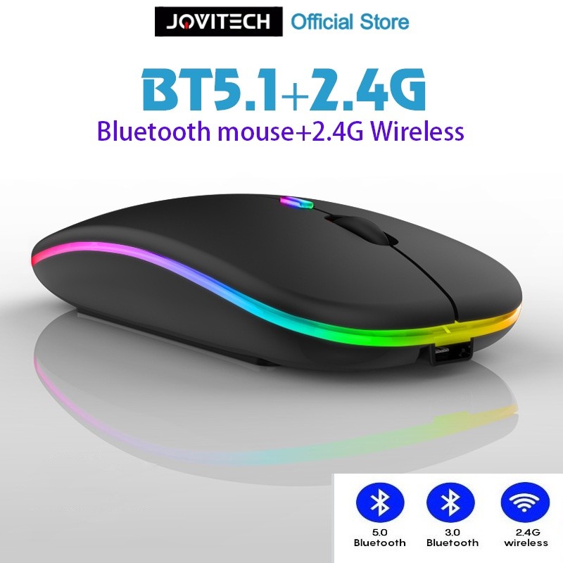 Jovitech 2024 NEW MOUSE GAMING RGB LED Wireless 2.4G & Bluetooth 5.1  Slim Mouse Silent Mouse Rechar