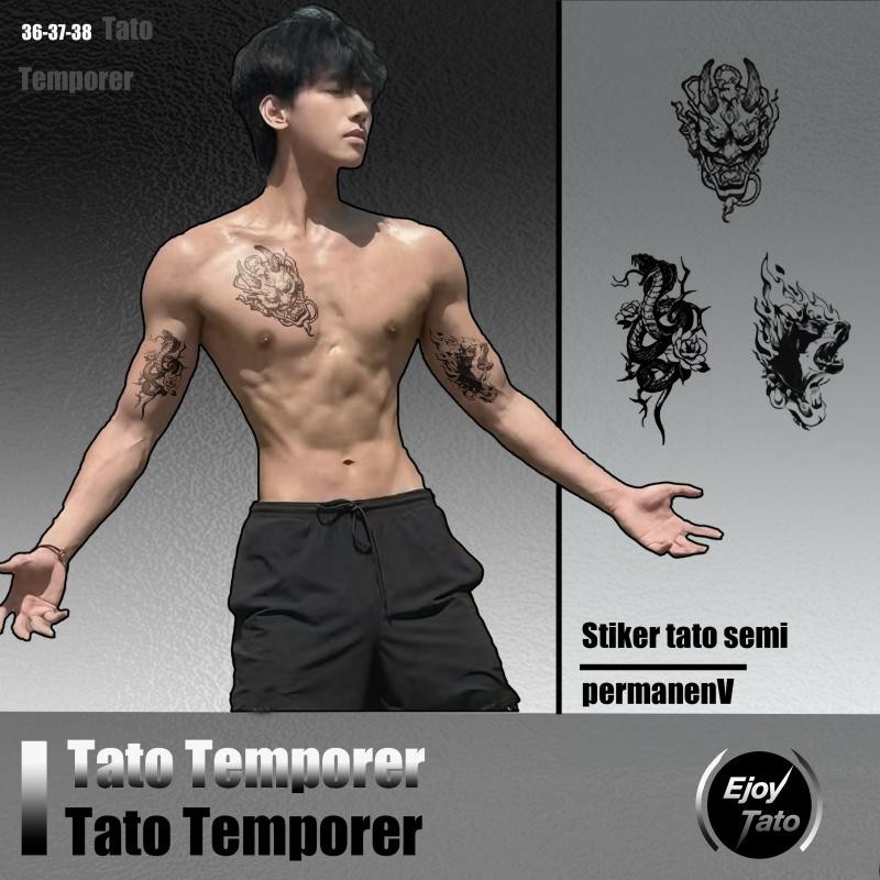 EjoyTato Stiker Tato Sementara Ular Kepala Serigala Tato Temporer Yakuza Cowok Air Bisa Tahan Selama