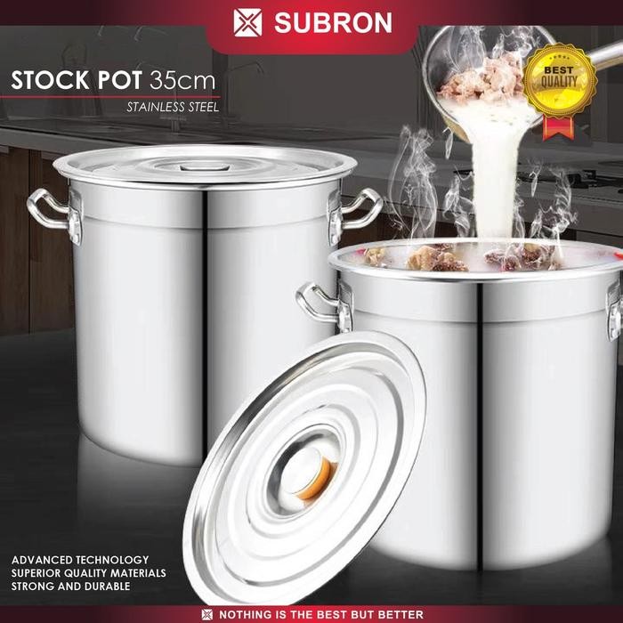 SUBRON Stok Pot 35cm Besar Tebal Panci Sup Tinggi Multifungsi Stainless 33L Soup - - Subron Panci - 